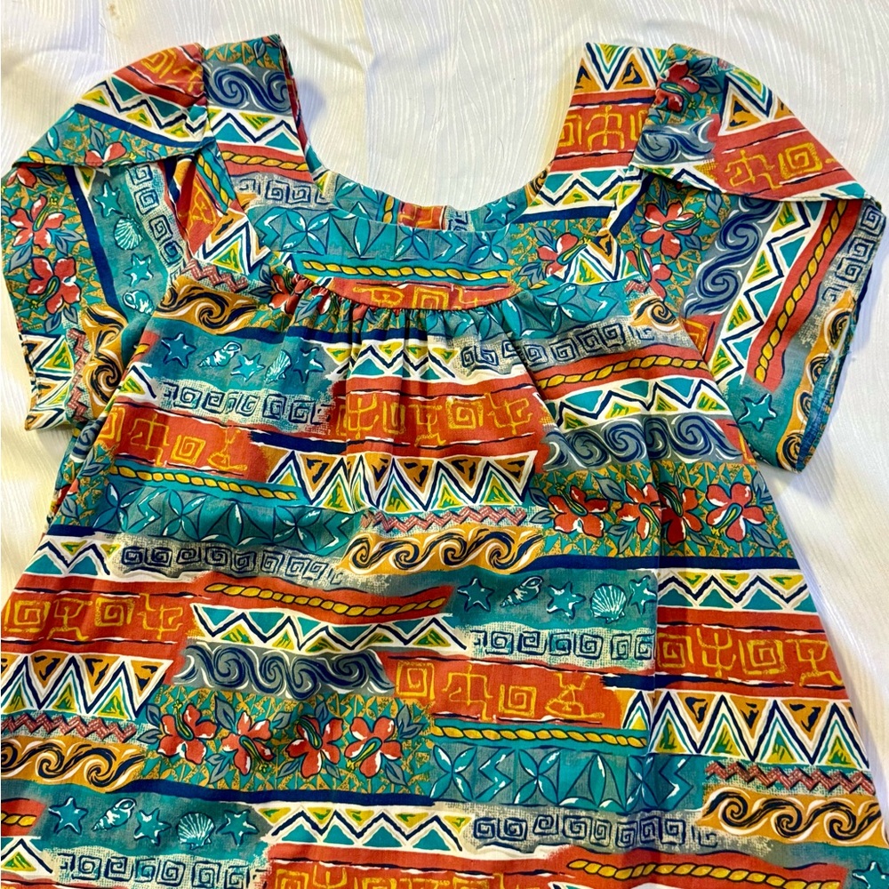 Vintage Royal Creations Hawaii Muumuu Dress Multicolor Floral Tribal L 1980’s